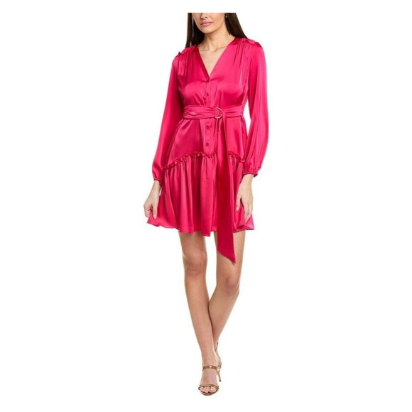 Taylor Womens Asymmetrical Ruffle Fit Flare Mini Dress Pink Size 12 NWT - Picture 1 of 2